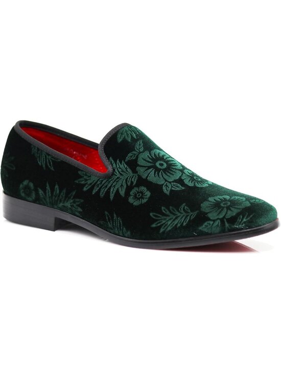 Enzo Romeo Men\'s Green69 Vintage Velvet Flower Loafer Slip On Tuxedo Shoes main image 5